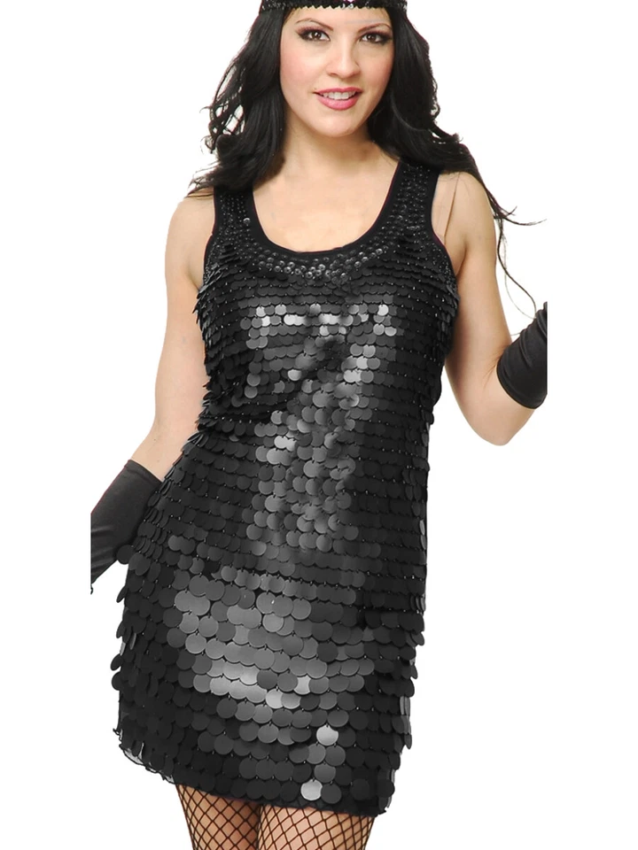 Womens Black Roaring 20s Big-Sequin Flapper Costume Dress - Image 1 of 1