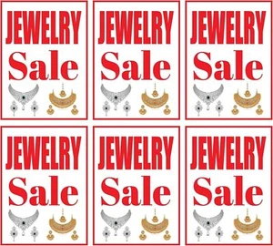 Jewelry Sale Retail Window Display Paper Signs | Pack of 6 | 18"w x 24"h - Picture 1 of 4
