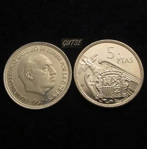 Gutse Franco, 5 Pesetas 1957 74, Plus Léger, Brillant Original, Sans Circulaire - Picture 1 of 1