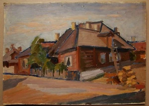 Ukrainian Soviet Oil Painting postimpressionist wood architecture town - Picture 1 of 3