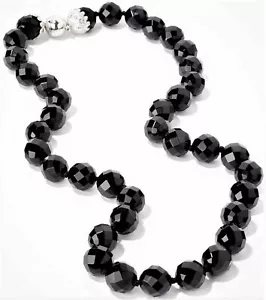 Onyx Beaded Gemstone Necklace Multifaceted-23"L-Magnetic Clasp-Sterling-925-NWT - Picture 1 of 4