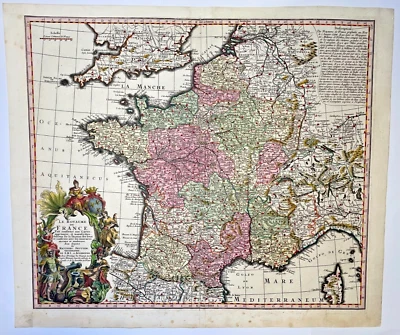 KINGDOM OF FRANCE 1730 MATTHAUS SEUTTER LARGE NICE ANTIQUE MAP 18TH CENTURY - Image 1 of 4