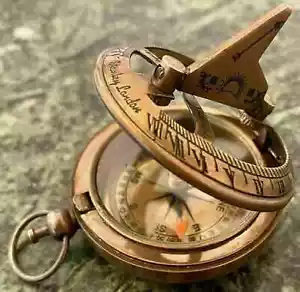 Antique Pocket Sundial Vintage Compass New Push Button Full Brass 2" - Picture 1 of 4