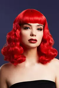 Fever Bettie Wig with Short Fringe Red 1950s Pin Up Ladies Fancy Dress Wig - Picture 1 of 1