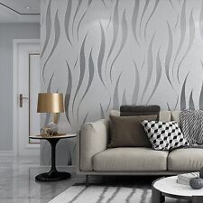 3D Embossed Wave Wallpaper -Silver Grey Non-woven Living Room Wall Covers.Decor