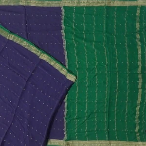 Saris azules vintage 100 % pura seda crepé Mysore Zari tejido sari 5YD tela artesanal - Imagen 1 de 6