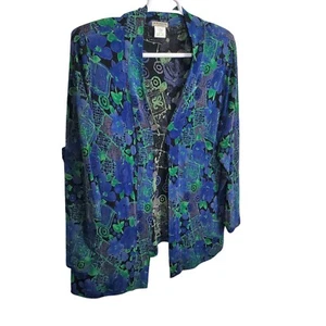 Vikki Vi Ve Ve Collection Sz 1X Jacket Open Cardigan Slinky Stretch Floral Print - Picture 1 of 8