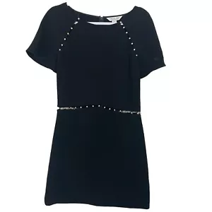 Rachel Zoe Black Mini Dress Size 8 Gold Bead Embellished Short Sleeves Cut Out - Picture 1 of 7