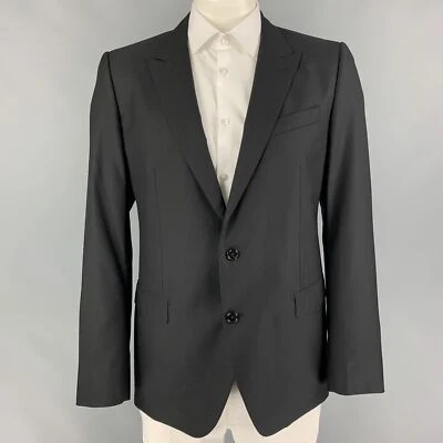 DOLCE & GABBANA Taille 44 Noir Laine Mélange Pic Revers Manteau Sport - Photo 1/4