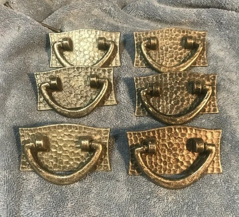 6 Vintage Dark Grey Square Metal Drop Drawer Cabinet Pulls Handles  3.5" x 2.5" Cover