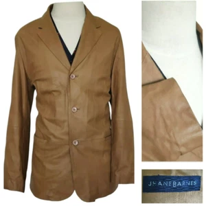 Mens Jhane Barnes Leather Coat Jacket Brown Rockabilly Hipster Size 42 Vintage - Picture 1 of 11