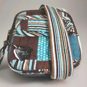 Donna Sharp Womens Crossbody Purse Teal Soft Quilted Patchwork Penny Bag Zip Fob - Picture 1 of 14
