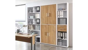 Regalwand Calvia Regal Aktenschrank Schrank Büro-Set weiß Alteiche abschließbar - Bild 1 von 13