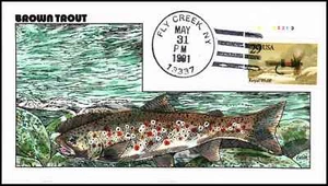 US COVER ROYAL WULFF FISHING FLIES FDC BROWN TROUT COLLINS HAND PAINTED - Picture 1 of 1