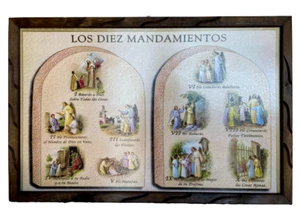 Los Diez Mandamientos Imagen Cuadro Rustico 36"x24" Para Colgar ,New - Picture 1 of 2