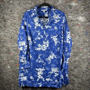 Woman Within Shirt Womens Large 18/20 Blue White Floral Button Up Tunic Top - Picture 1 of 12