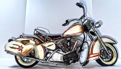 Indian Motorcycle Figurine Statue Large Metal Art Retro Chopper Model Toy - Image 1 of 4