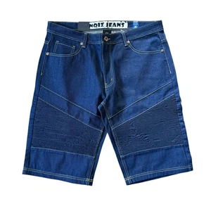 Noiz Jeans Baggy Jeansshorts Herren 40 blau dunkle Waschung Denim Moto Biker distressed - Bild 1 von 6