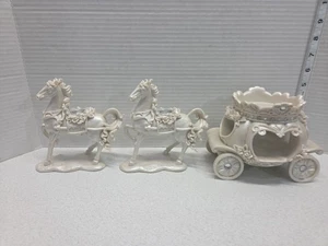 Elegant Cinderella Like Horses & Carriage Candle Holders 3 Piece Set White - Picture 1 of 23