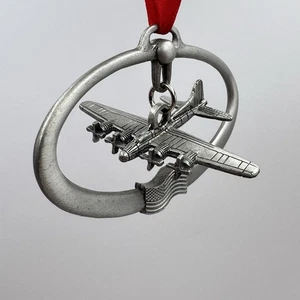 B-17 Flying Fortress US Airplane Plane Christmas Ornament Pewter American Flag - Picture 1 of 5