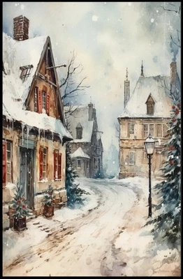 Winter Village Scene Poster - Image 1 of 4