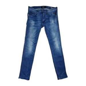 Replay Anbass Jeans Herren W32 L32 Slim Fit Hellblau Faded Denim Made in Tunisia - Bild 1 von 19