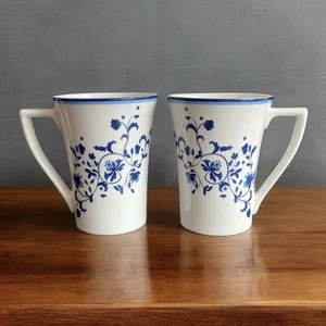 Spode Floral Blue Portofino Coffee Mug Set Of 2 White Modern Cottagecore 4.5” - Picture 1 of 10