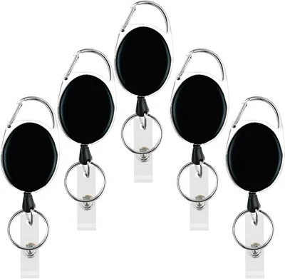 Paquete de 5 portatarjetas de identificación carrete de insignia retráctil de alta resistencia con clip y negro  Foto 1 de 4