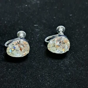 Vintage Eisenberg Ice 1940's screwball Rhinestone silver earrings - Picture 1 of 13