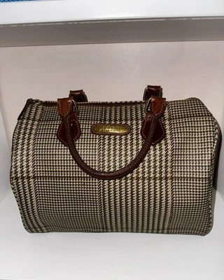 VINTAGE Y2K Polo Ralph Lauren Plaid Mini Boston Staggered Brown Leather Handbag - Image 1 of 4