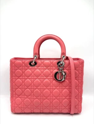 Bolso Acolchado Christian Dior Rosa Flamenco/Coral Dama Dior Cannage Grande Foto 1 de 4