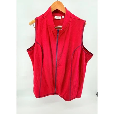 Quacker Factory Sleeveless Full Zip Vest Red Embellished Zip 3X - Image 1 of 4