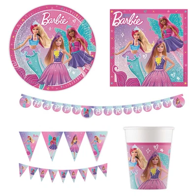 Barbie Party Tableware Decorations Plates Cups Napkins Tablecover Party Supplies - Image 1 of 4