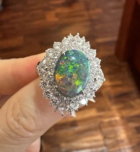 Natural Black Opal 2.53 ct and Diamond Cocktail Ring in Platinum - HM2726ZN - Picture 1 of 10