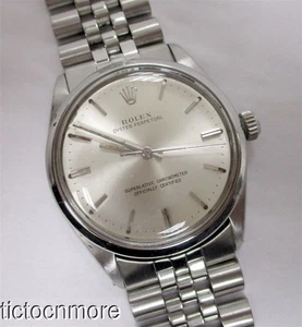 VINTAGE ROLEX OYSTER PERPETUAL WATCH 1002 SILVER DIAL 34mm MENS SS 1960s - Picture 1 of 21