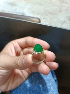 Natural 100% Pure Green Aqeeq Ring Sterling Silver 925 handcrafted (Men & Women) - Picture 1 of 7