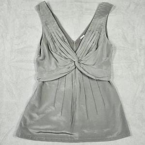 BCBG MAXAZRIA Babydoll Tank Size XS 100% Silk Gray Silver Pleated Tie Back Y2K - Picture 1 of 12