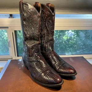 DAN POST Men's Size 10EW Black Cherry Teju Lizard Leather Cowboy Boots DP2352R - Picture 1 of 20