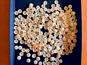 (175)- UNUSUAL-Pink & Green on White -3/8”-Sewing Buttons-Button Lovers - Picture 1 of 2