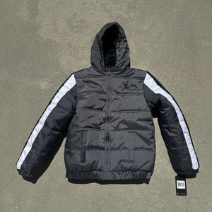 New XL Boy’sNike Jordan Jumpman Hooded Puffy Jacket Large Black/Grey/White Rare - Picture 1 of 4