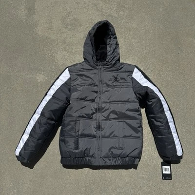 New XL Boy’sNike Jordan Jumpman Hooded Puffy Jacket Large Black/Grey/White Rare - Image 1 of 4