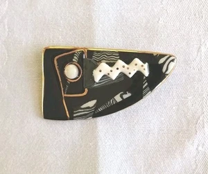 Cynthia Chuang Jewelry 10 Pin Abstract Porcelain Black White Brooch Hand Painted - Picture 1 of 7