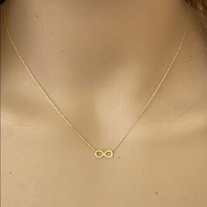  14K massives echtes Gelbgold Mini kleine Unendlichkeit zierliche Halskette verstellbar 16"-18" - Bild 1 von 6