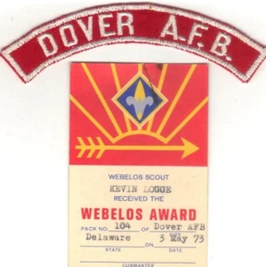 BOY SCOUT DOVER A.F.B. MILITARY BASE RED & WHITE HALF STRIP 1/2MBS WITH CARD - Picture 1 of 1