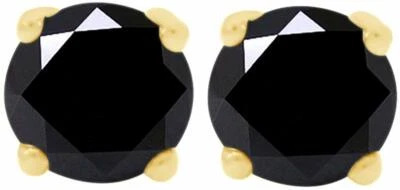 Aretes redondos de diamantes negros de 1,9 quilates con 4 puntas en oro amarillo de 10 k Foto 1 de 2