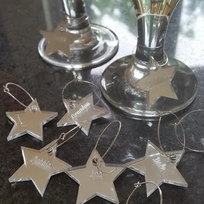 PERSONALISED ENGRAVED STAR NAME WINE GLASS CHARMS CHRISTMAS TABLE DECORATION- 21 - Image 1 of 2