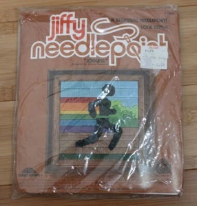 Vtg 80s Jiffy Needlepoint Kit Jogging Rainbow Sunset Designs 5" Wool Yarn 5881 - Picture 1 of 5