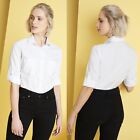Womans White Shirt Long/short Sleeve Button Formal Office Work Workwear Casual