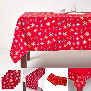Christmas Cotton Red Snowflake Tablecloth Napkin Placemat Runner Decoration - Picture 1 of 34