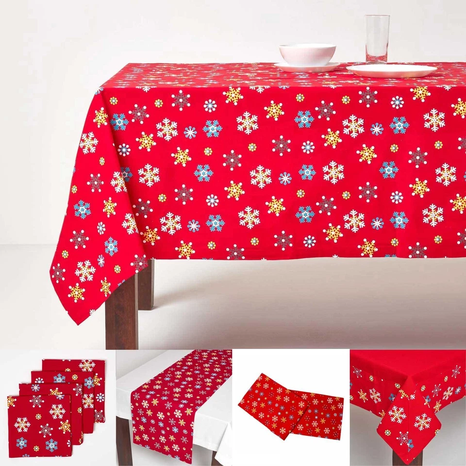 Christmas Cotton Red Snowflake Tablecloth Napkin Placemat Runner Decoration - Image 1 of 1